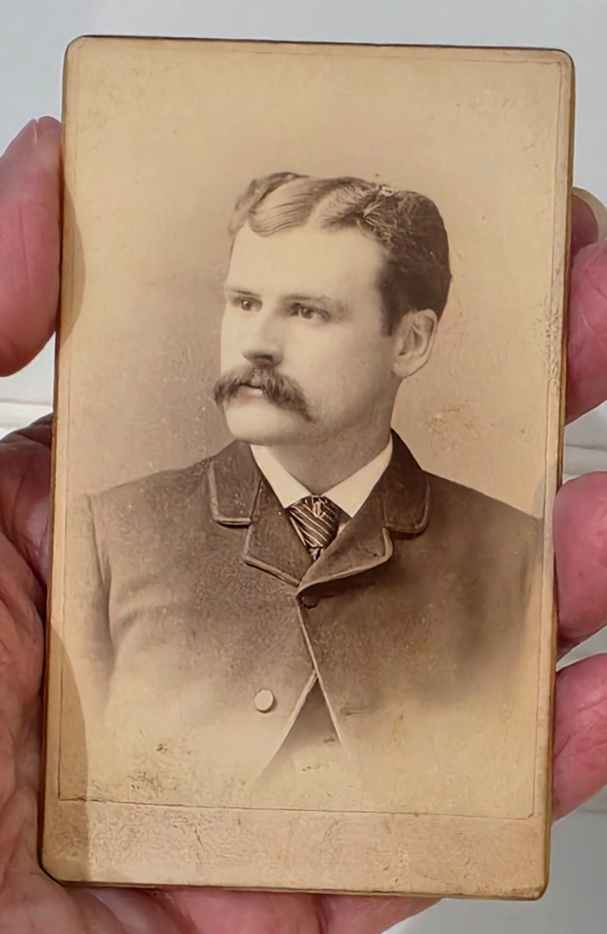 Antique Cabinet Photo Man Handlebar Mustache Brattleboro Vermont 2 x 4"